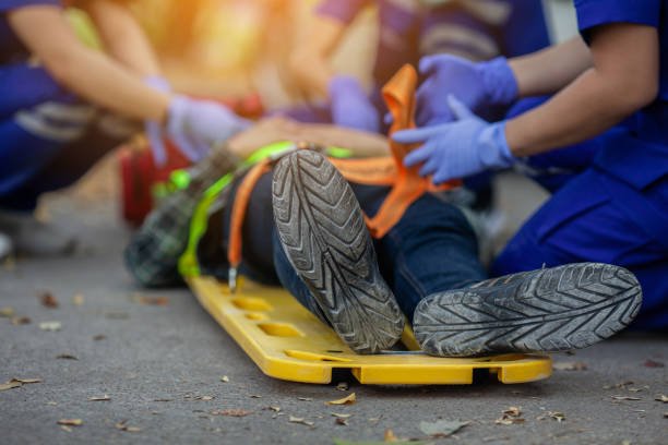 Selective focus shoe Team paramedic firs aid accident